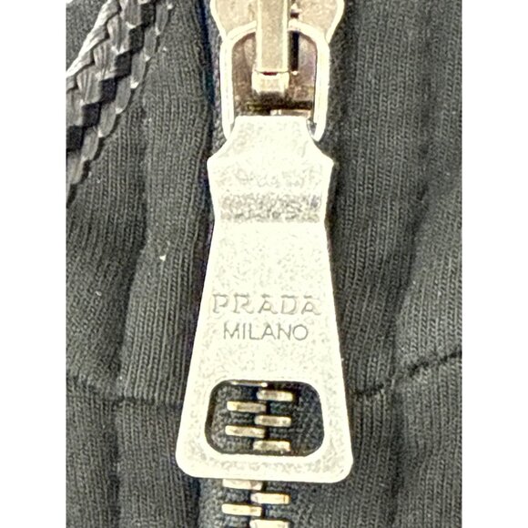 Prada Milano Womens authentic  Zip-Up Hoodie Leather Accents Black Size M fleece - Picture 6 of 12